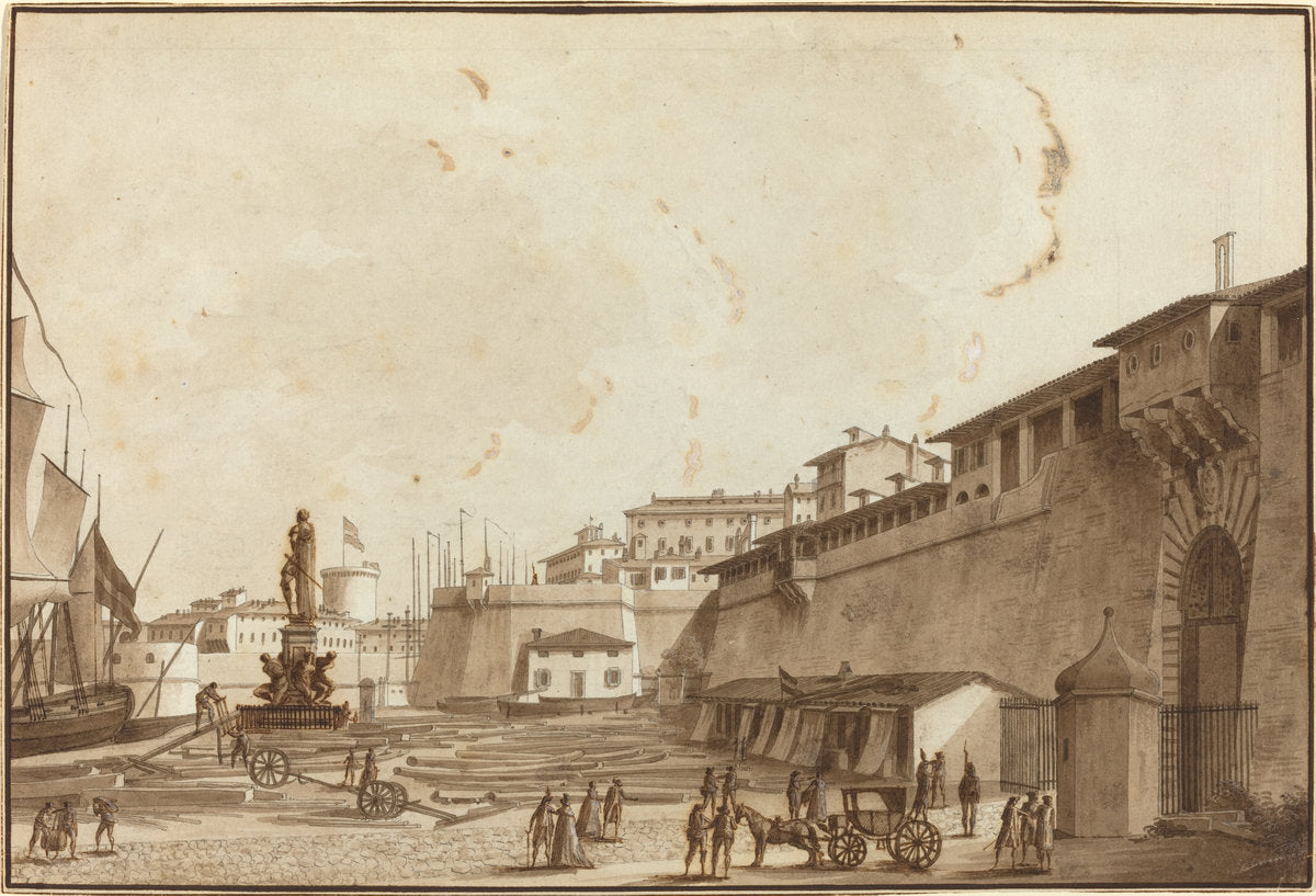 View of Livorno by Angelo Uggeri (Italian, 1754 - 1837), 16X12"(A3)Poster Print