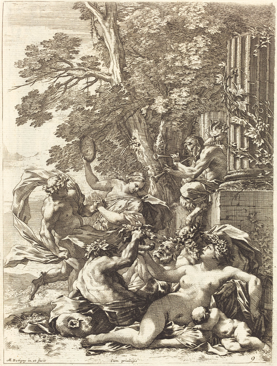Bacchante with Sleeping Child by Michel Dorigny (French, 1617 - 1665), 16X12"(A3)Poster Print