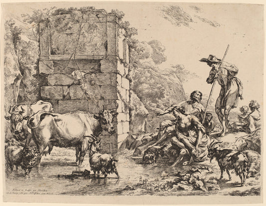 Cow Drinking by Nicolaes Pietersz Berchem (Dutch, 1620 - 1683), 16X12"(A3)Poster Print