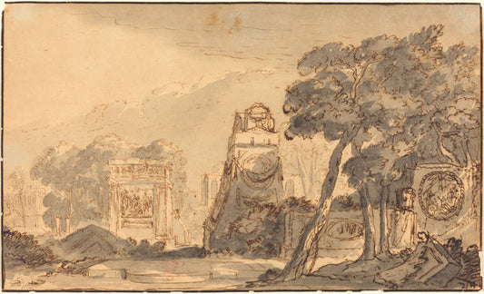 Landscape with Ancient Tombs by Agostino Mitelli (Italian, 1609 - 1660), 16X12"(A3)Poster Print