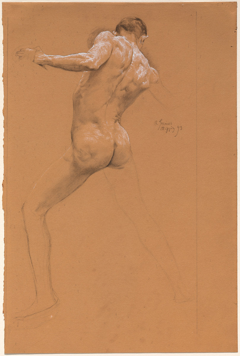 Standing Male Nude from Behind by Otto Greiner (German, 1869 - 1916), 16X12"(A3)Poster Print