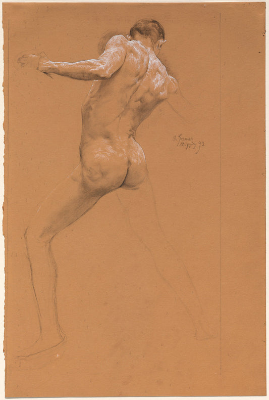Standing Male Nude from Behind by Otto Greiner (German, 1869 - 1916), 16X12"(A3)Poster Print