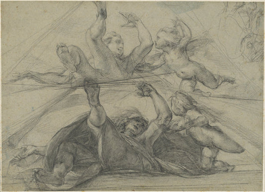 Ceiling Studies of a Prophet and a Putto Seen from Below by Giulio Cesare Procaccini (Lombard, 1574 - 1625), 16X12"(A3)Poster Print