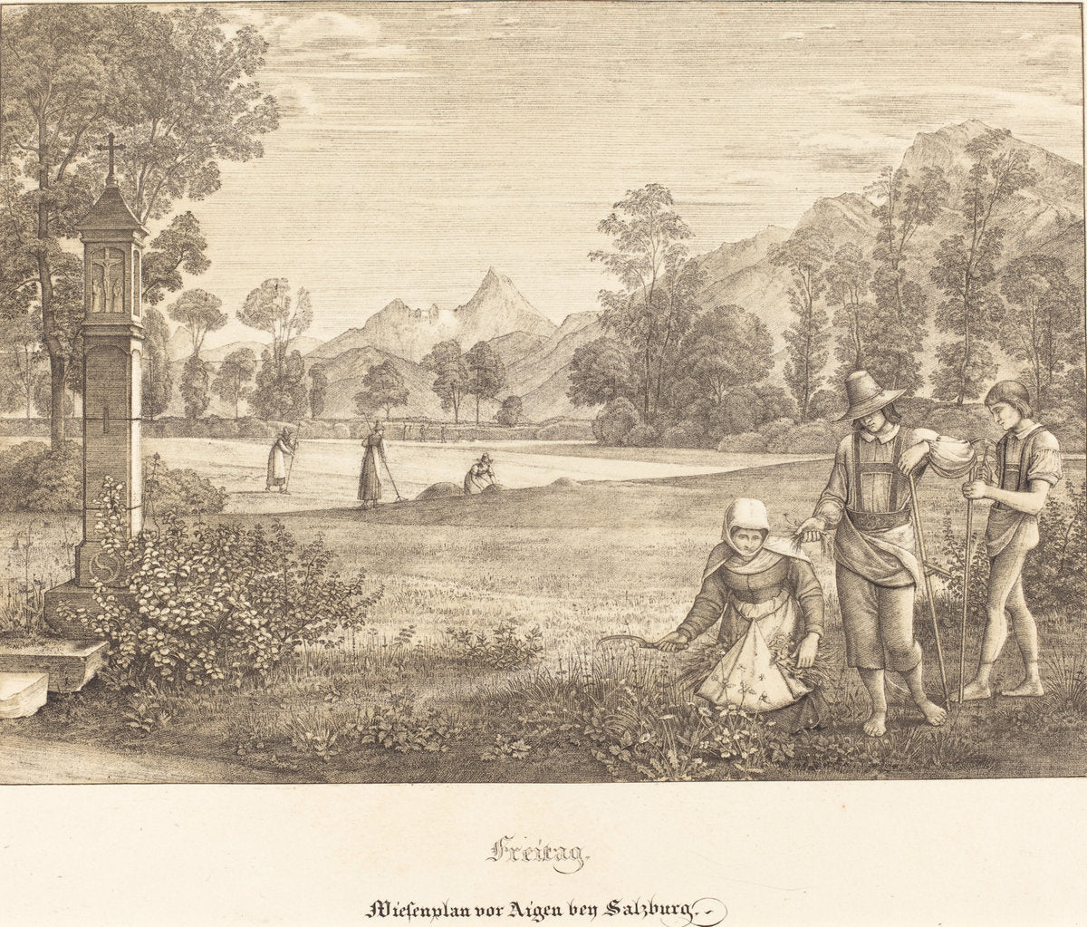 Freitag - Wiesenplan vor Aigen bey Salzburg (Meadow before Aigen near Salzburg) by Ferdinand Olivier (German, 1785 - 1841), 16X12"(A3)Poster Print