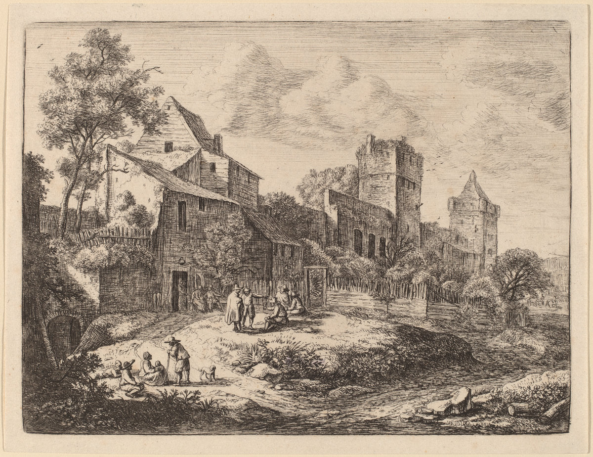 Square in Front of an Inn by Anthonie Waterloo (Dutch, 1609/1610 - 1690), 16X12"(A3)Poster Print