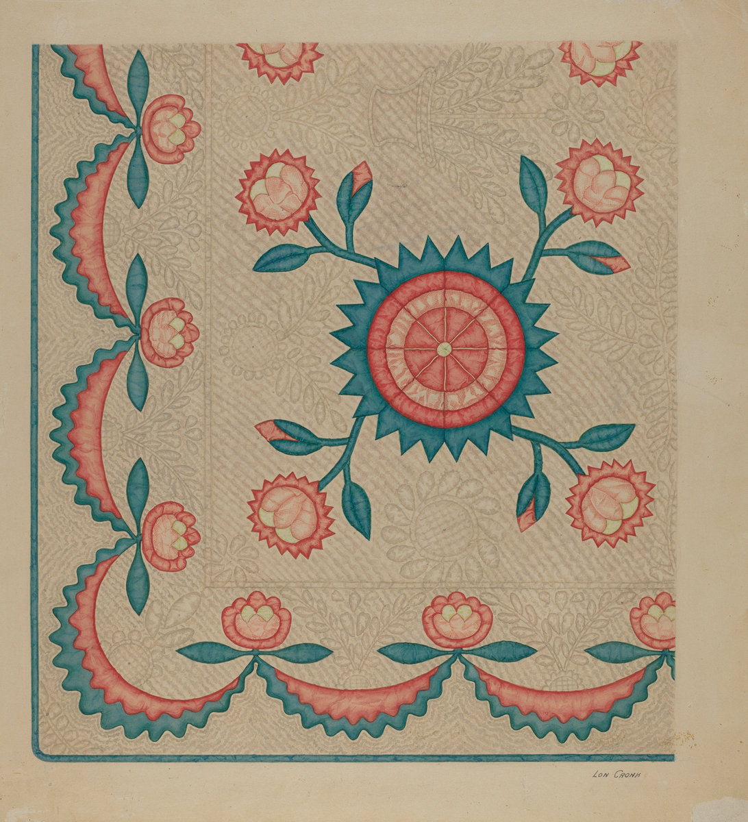 Appliqued Quilt by Lon Cronk (American, active c. 1935), 16X12"(A3)Poster Print