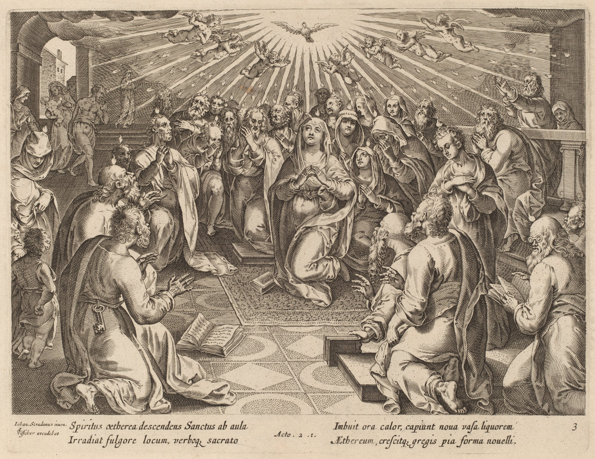 Pentecost by Philip Galle after Jan van der Straet (Flemish, 1537 - 1612), 16X12"(A3)Poster Print