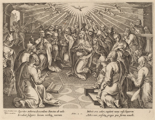 Pentecost by Philip Galle after Jan van der Straet (Flemish, 1537 - 1612), 16X12"(A3)Poster Print