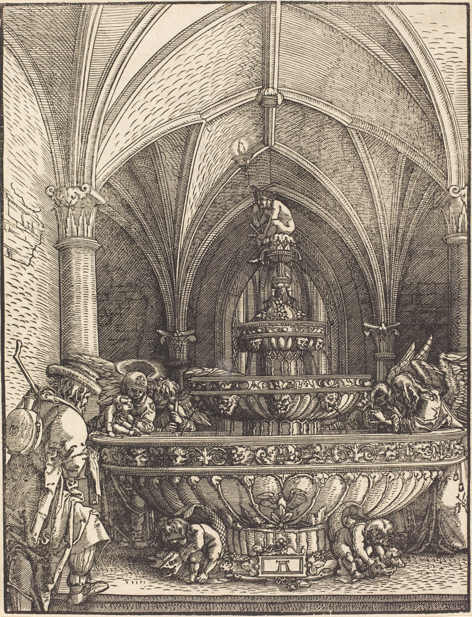 The Rest on the Flight into Egypt at a Fountain by Albrecht Altdorfer (German, 1480 or before - 1538), 16X12"(A3)Poster Print