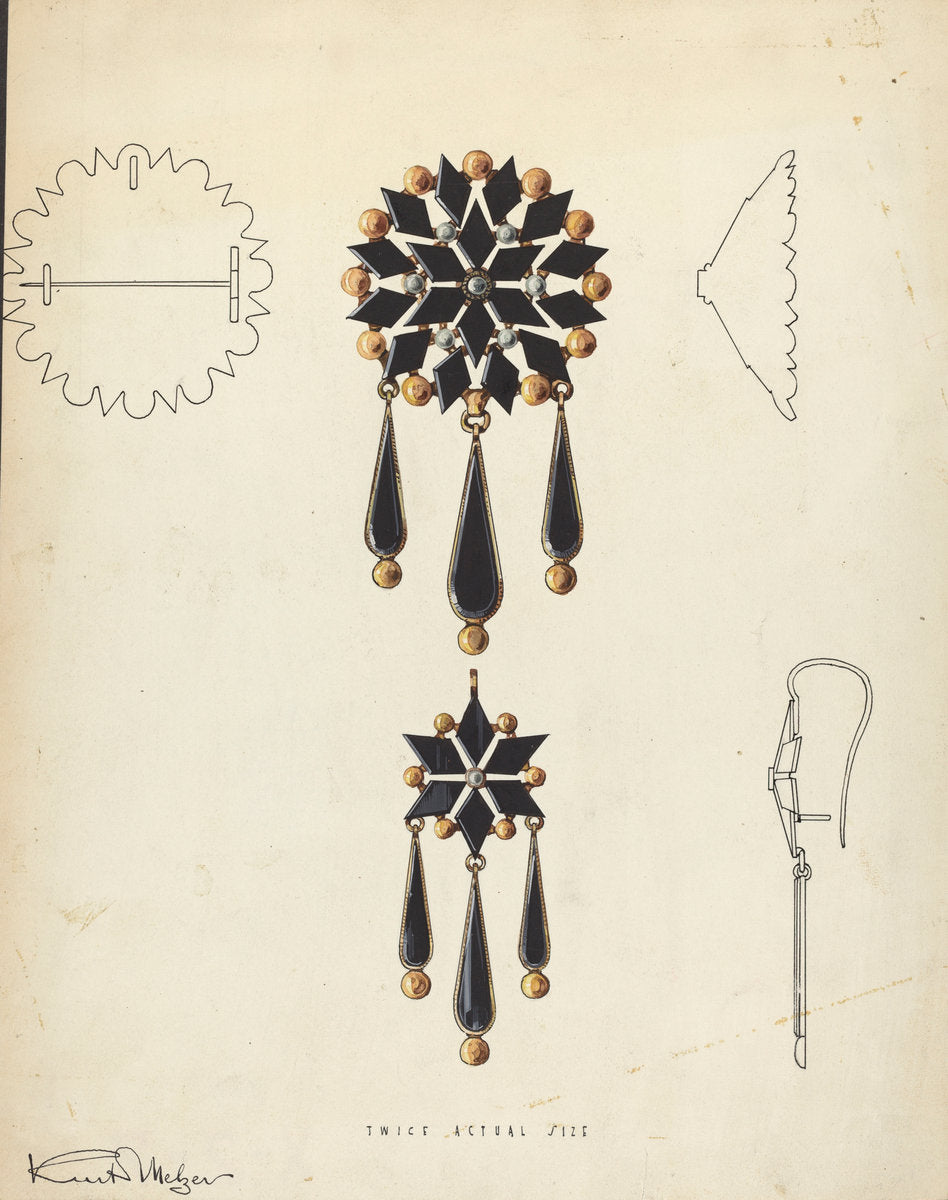 Brooch and Earring by Kurt Melzer (American, active c. 1935), 16X12"(A3)Poster Print