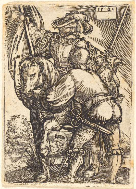 Riding Standard Bearer and Foot-Soldier by Barthel Beham (German, 1502 - 1540), 16X12"(A3)Poster Print