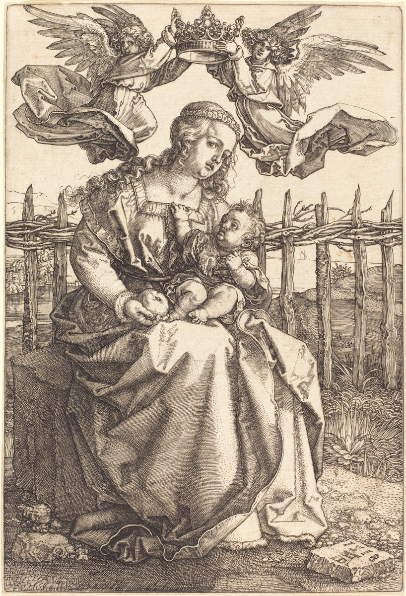 The Virgin and Child Crowned by Two Angels by Albrecht Dürer (German, 1471 - 1528), 16X12"(A3)Poster Print
