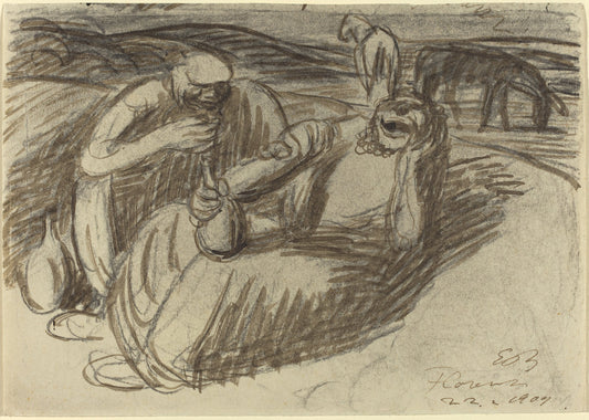 Italian Peasants with Wine Flasks by Ernst Barlach (German, 1870 - 1938), 16X12"(A3)Poster Print