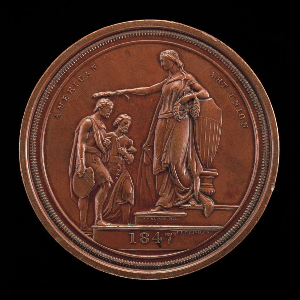 Fame Crowning Painting and Sculpture [reverse] by Charles Cushing Wright, die engraver, after design by Paul Peter Duggan (American, c. 1800 - 1861), 16X12"(A3)Poster Print