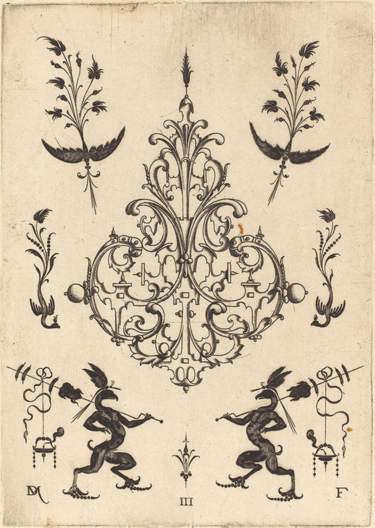 Brooch with Sprigs at Top and Griffins with Trophies at Bottom by Daniel Mignot (German, active 1593/1596), 16X12"(A3)Poster Print