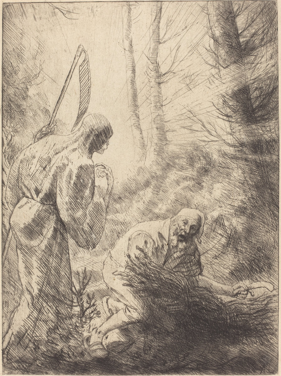 Death and the Woodcutter, 2nd plate (La Mort de le bucheron) by Alphonse Legros (French, 1837 - 1911), 16X12"(A3)Poster Print
