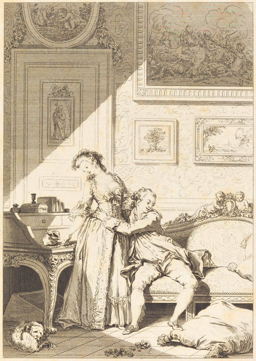 A femme avare galant escroc by Jacques Aliamet and Antoine-Jean Duclos after Jean-Honoré Fragonard (French, 1726 - 1788), 16X12"(A3)Poster Print