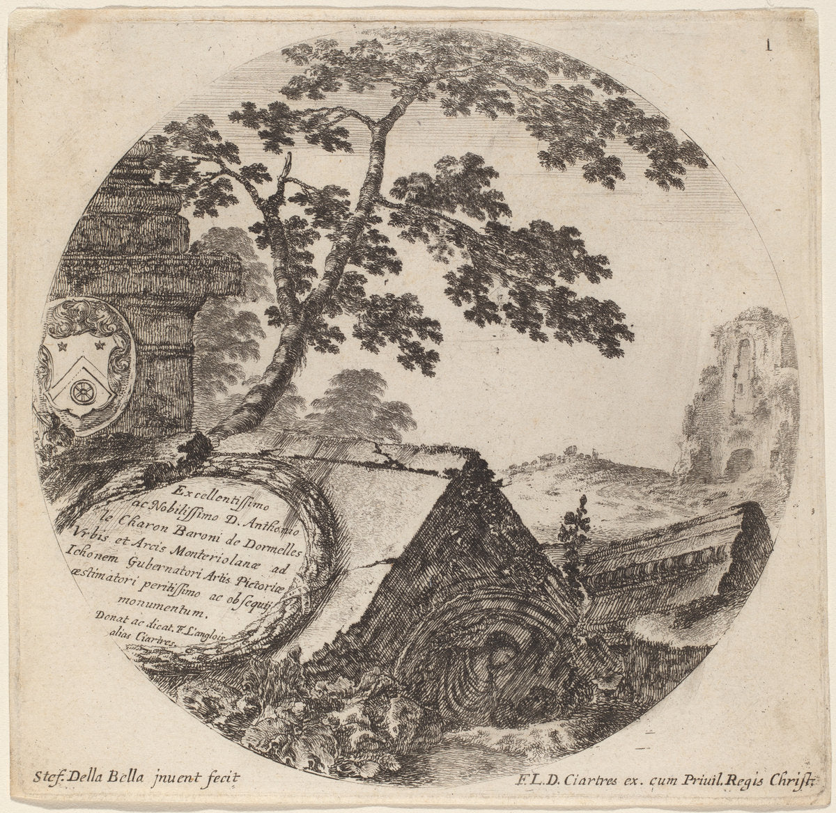 Title Page for "Paysages et ruines de Rome" by Stefano Della Bella (Italian, 1610 - 1664), 16X12"(A3)Poster Print