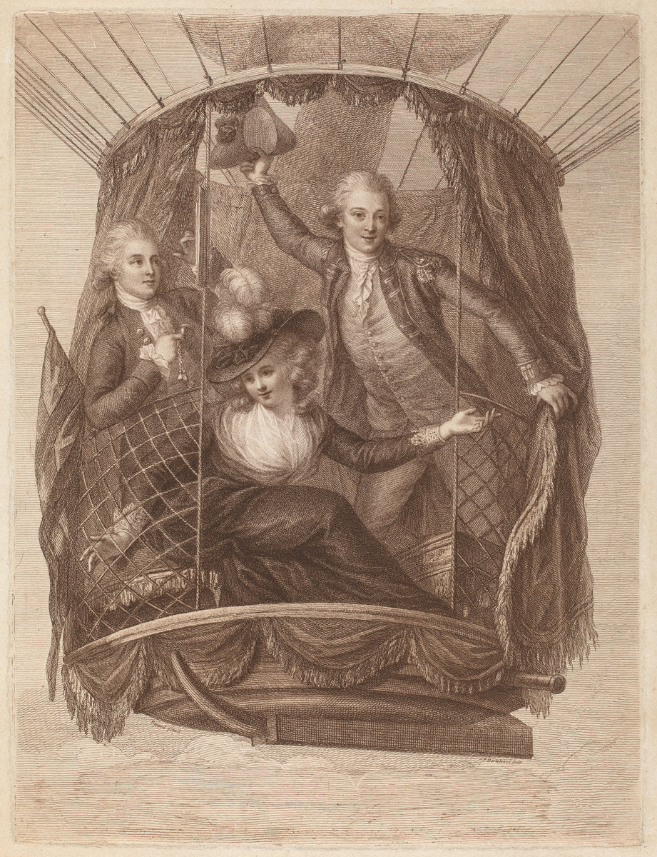 The Celebrated Vincent Lunardi Esq. Accompanied by Two Friends in His Third Aerial Excursion, Taken from St. George's Fields, in London by Francesco Bartolozzi after John Francis Rigaud (Italian, 1727 - 1815), 16X12"(A3)Poster Print