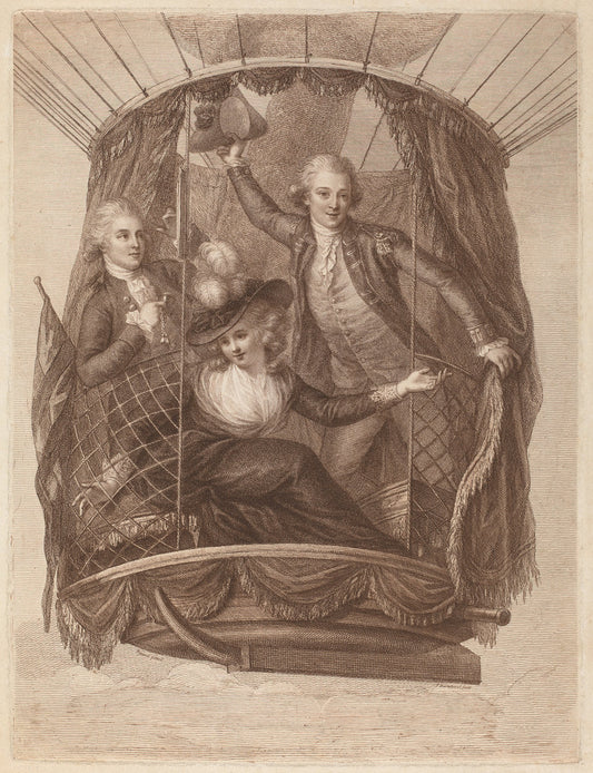 The Celebrated Vincent Lunardi Esq. Accompanied by Two Friends in His Third Aerial Excursion, Taken from St. George's Fields, in London by Francesco Bartolozzi after John Francis Rigaud (Italian, 1727 - 1815), 16X12"(A3)Poster Print