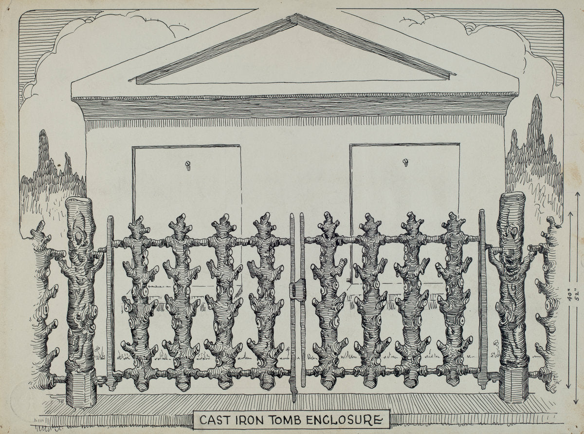 Iron Fence around Tomb by Thomas Byrne (American, active c. 1935), 16X12"(A3)Poster Print