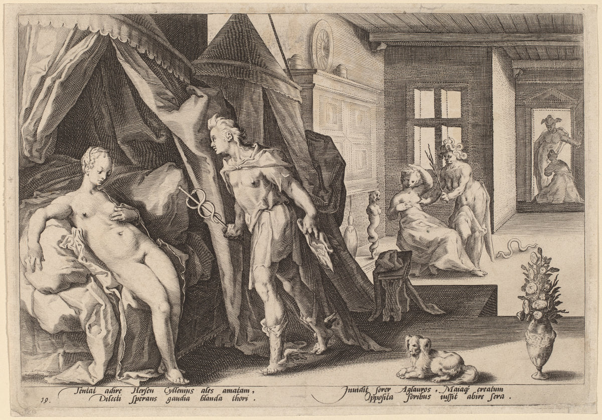 1590 by Dutch 16th Century after Hendrik Goltzius (Mercury Entering Herse's Room), 16X12"(A3)Poster Print