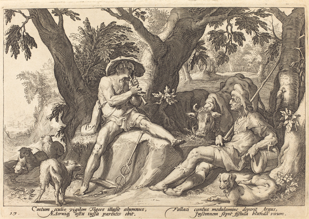 Mercury Putting Argus to Sleep by Workshop of Hendrick Goltzius, after Hendrick Goltzius (Flemish, 1574/1575 - after 1655), 16X12"(A3)Poster Print