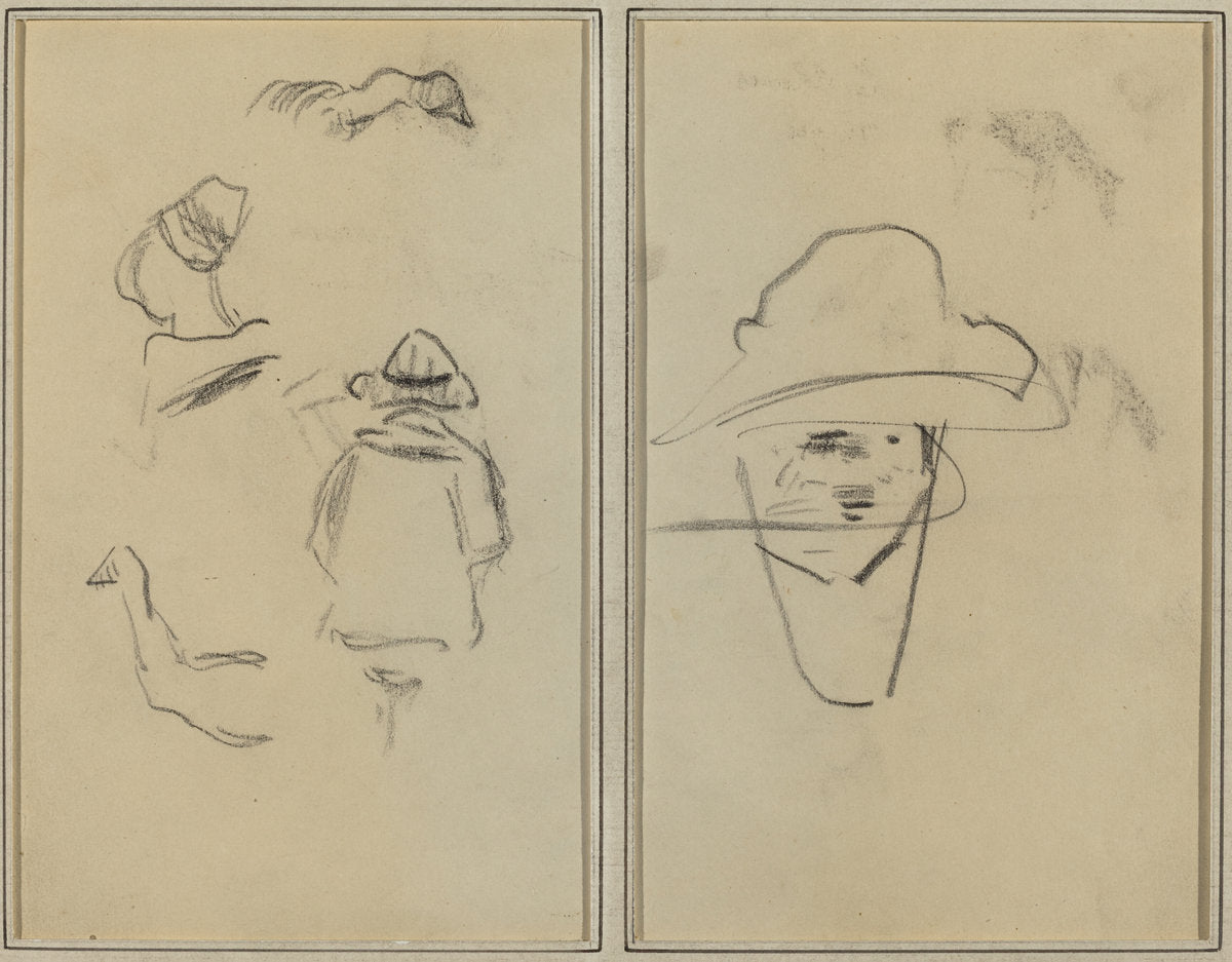 Two Breton Figures and Studies of Two Geese; Man Wearing Hat [verso] by Paul Gauguin (French, 1848 - 1903), 16X12"(A3)Poster Print