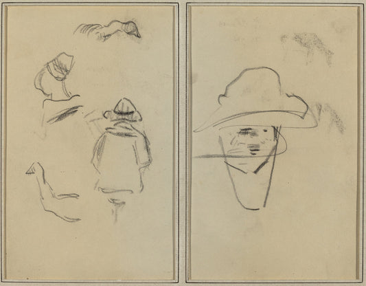 Two Breton Figures and Studies of Two Geese; Man Wearing Hat [verso] by Paul Gauguin (French, 1848 - 1903), 16X12"(A3)Poster Print