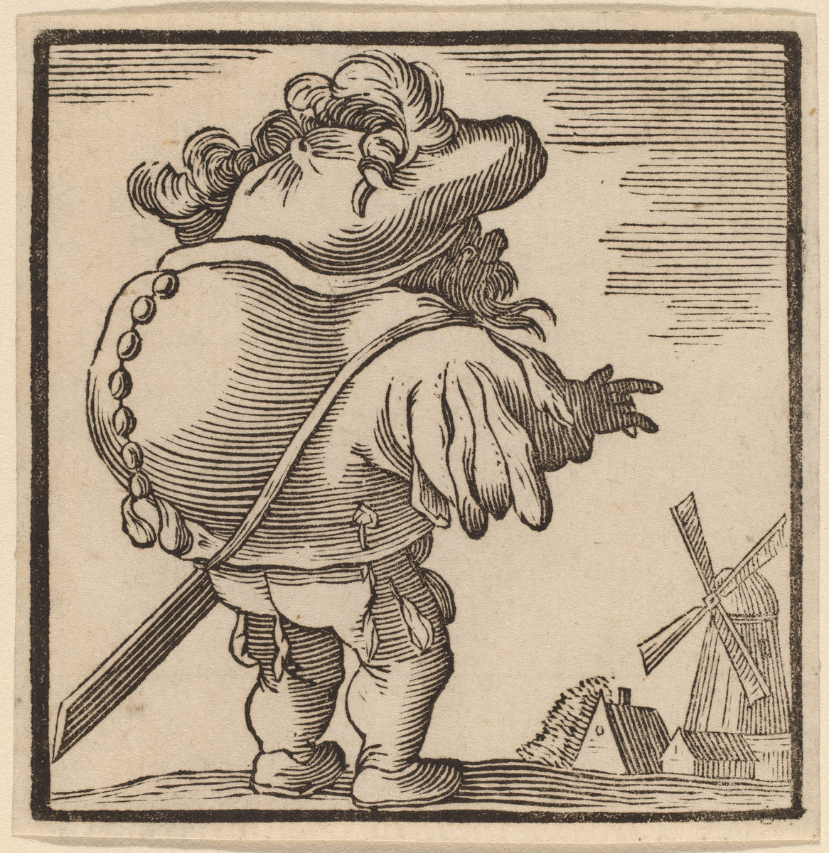 Hunchback Gazing at a Windmill by H. Numan after Jacques Callot (Dutch, 1728 - 1788), 16X12"(A3)Poster Print