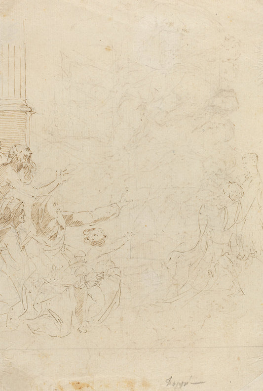 Seven Figures Witnessing an Ascension [verso] by Attributed to Donato Creti (Bolognese, 1671 - 1749), 16X12"(A3)Poster Print