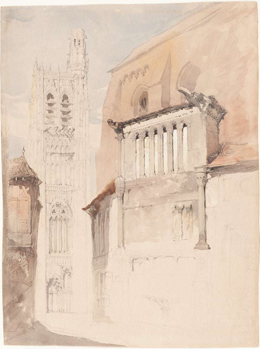 Tower of the Cathedral at Sens by John Ruskin (British, 1819 - 1900), 16X12"(A3)Poster Print
