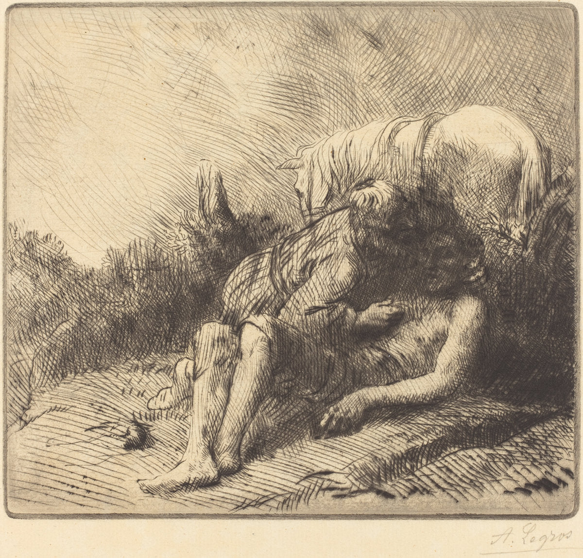 The Good Samaritan (Le bon samaritain) by Alphonse Legros (French, 1837 - 1911), 16X12"(A3)Poster Print