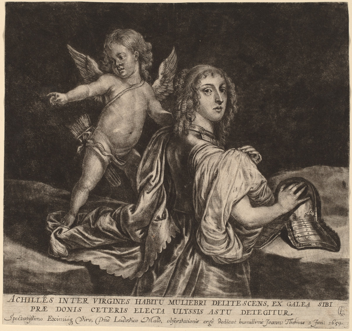 Achilles as Pyrrha with Cupid by Jan Thomas (Flemish, 1617 - 1678), 16X12"(A3)Poster Print