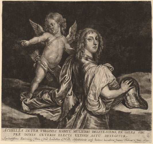 Achilles as Pyrrha with Cupid by Jan Thomas (Flemish, 1617 - 1678), 16X12"(A3)Poster Print