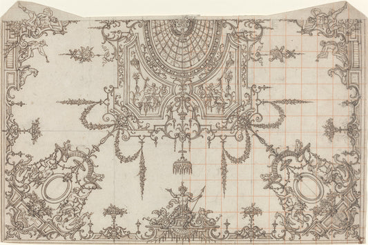 An Elaborate Ceiling with Trellises and Seated Figures by Jean Bérain (French, 1640 - 1711), 16X12"(A3)Poster Print