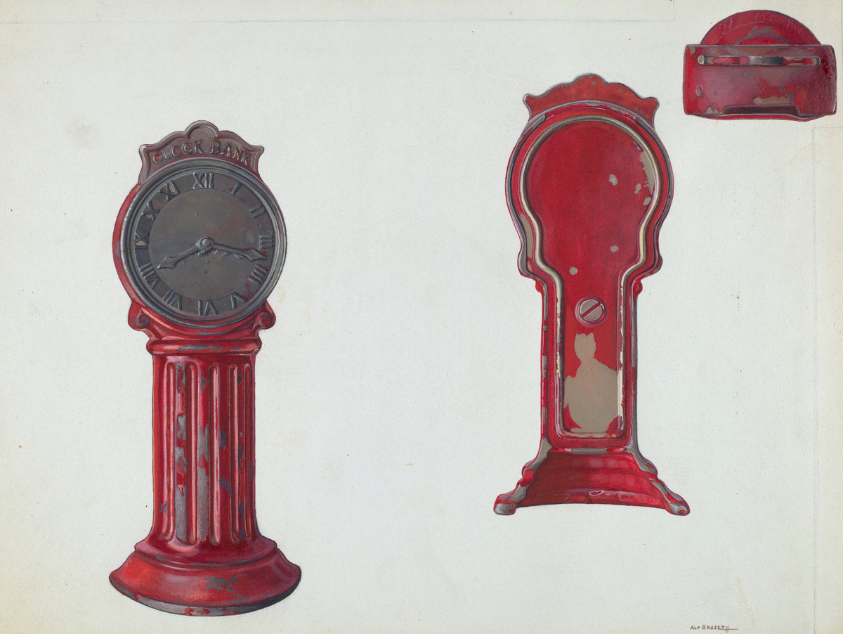 Clock Bank by Alf Bruseth (American, active c. 1935), 16X12"(A3)Poster Print