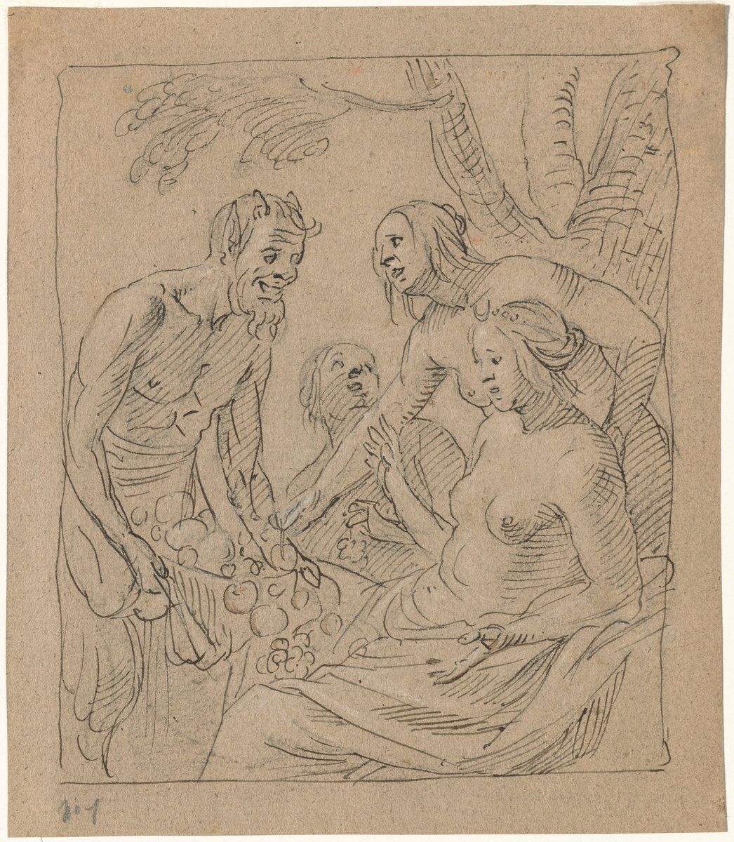Diana and Two Nymphs Receiving Gifts from a Satyr (recto) by Gerrit van Honthorst (Dutch, 1592 - 1656), 16X12"(A3)Poster Print