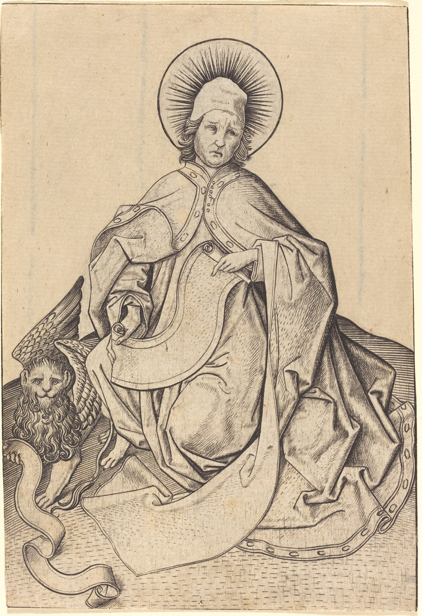 Saint Mark by Master E.S. (German, active c. 1450 - active 1467), 16X12"(A3)Poster Print