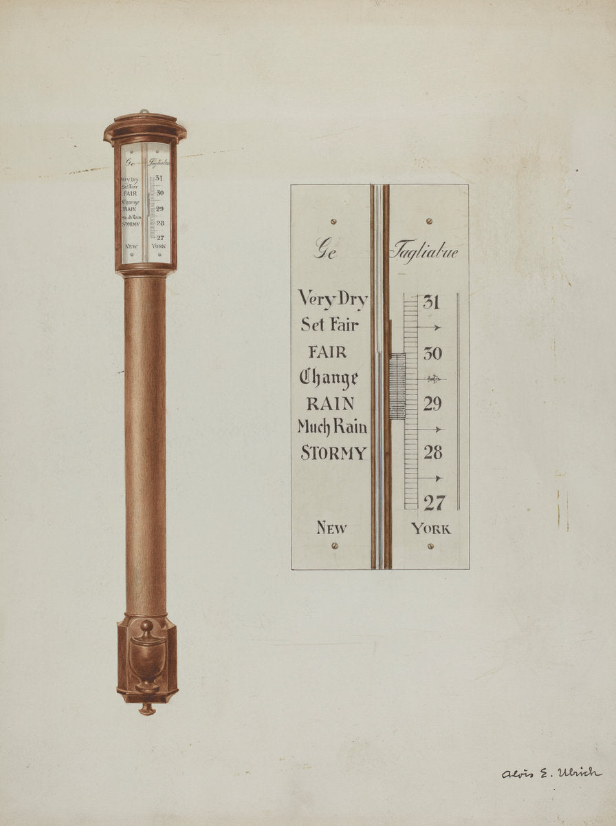 Shaker Barometer by Alois E. Ulrich (American, active c. 1935), 16X12"(A3)Poster Print
