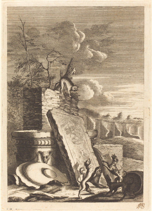 Dogs Pursuing a Cat by Bernhard Zaech after Jonas Umbach (German, active c. 1650), 16X12"(A3)Poster Print