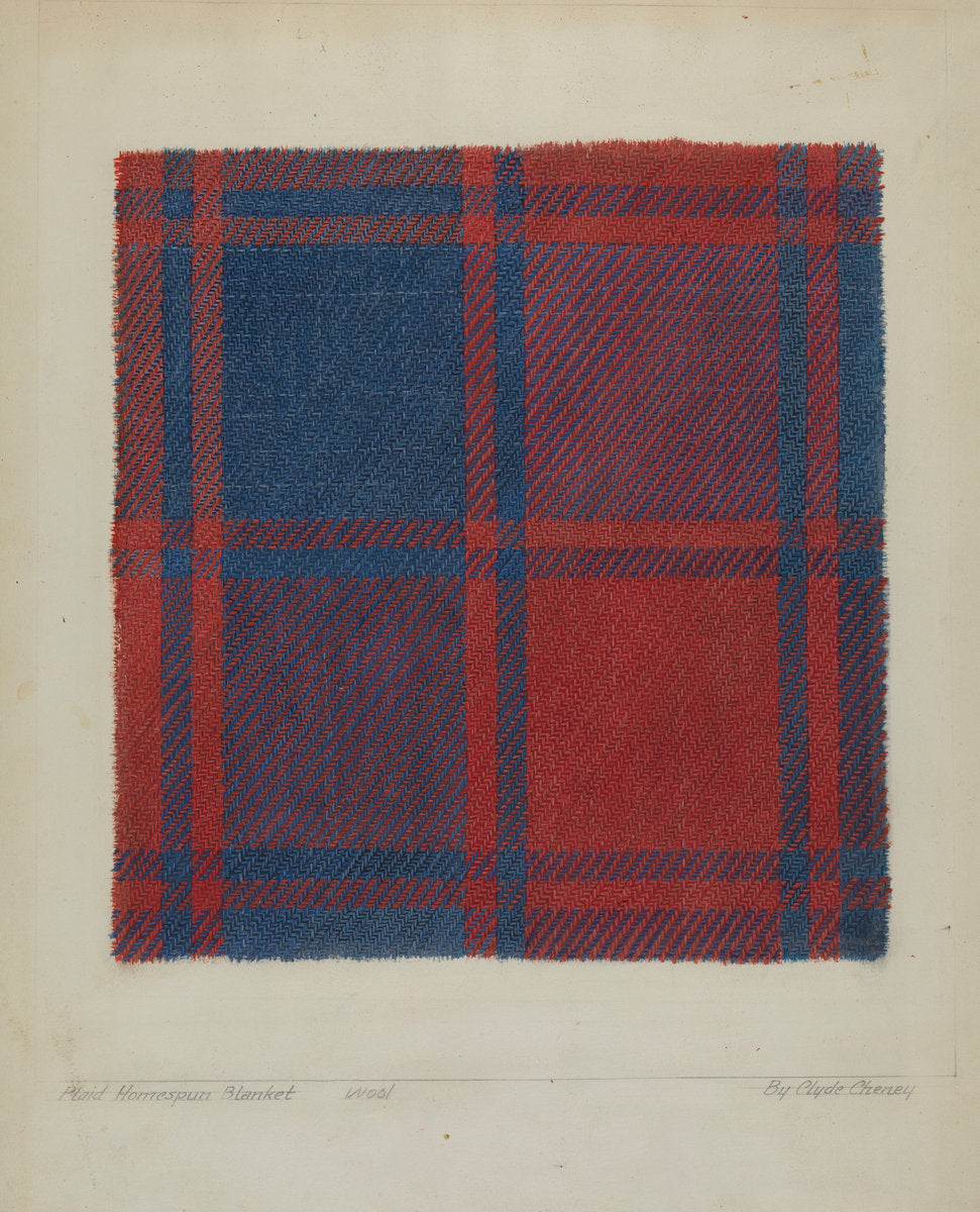 Plaid Homespun Coverlet by Clyde L. Cheney (American, active c. 1935), 16X12"(A3)Poster Print