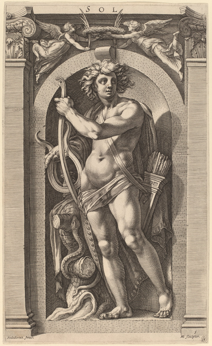 Sol or Apollo by Hendrik Goltzius after Polidoro da Caravaggio (Dutch, 1558 - 1617), 16X12"(A3)Poster Print