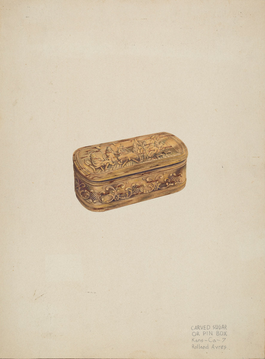 Carved Storage or Pin Box by Rolland Ayres (American, active c. 1935), 16X12"(A3)Poster Print