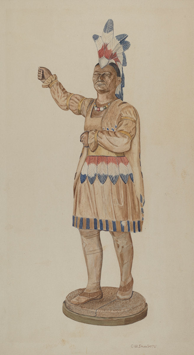 Cigar Store Indian by Clarence W. Dawson (American, active c. 1935), 16X12"(A3)Poster Print