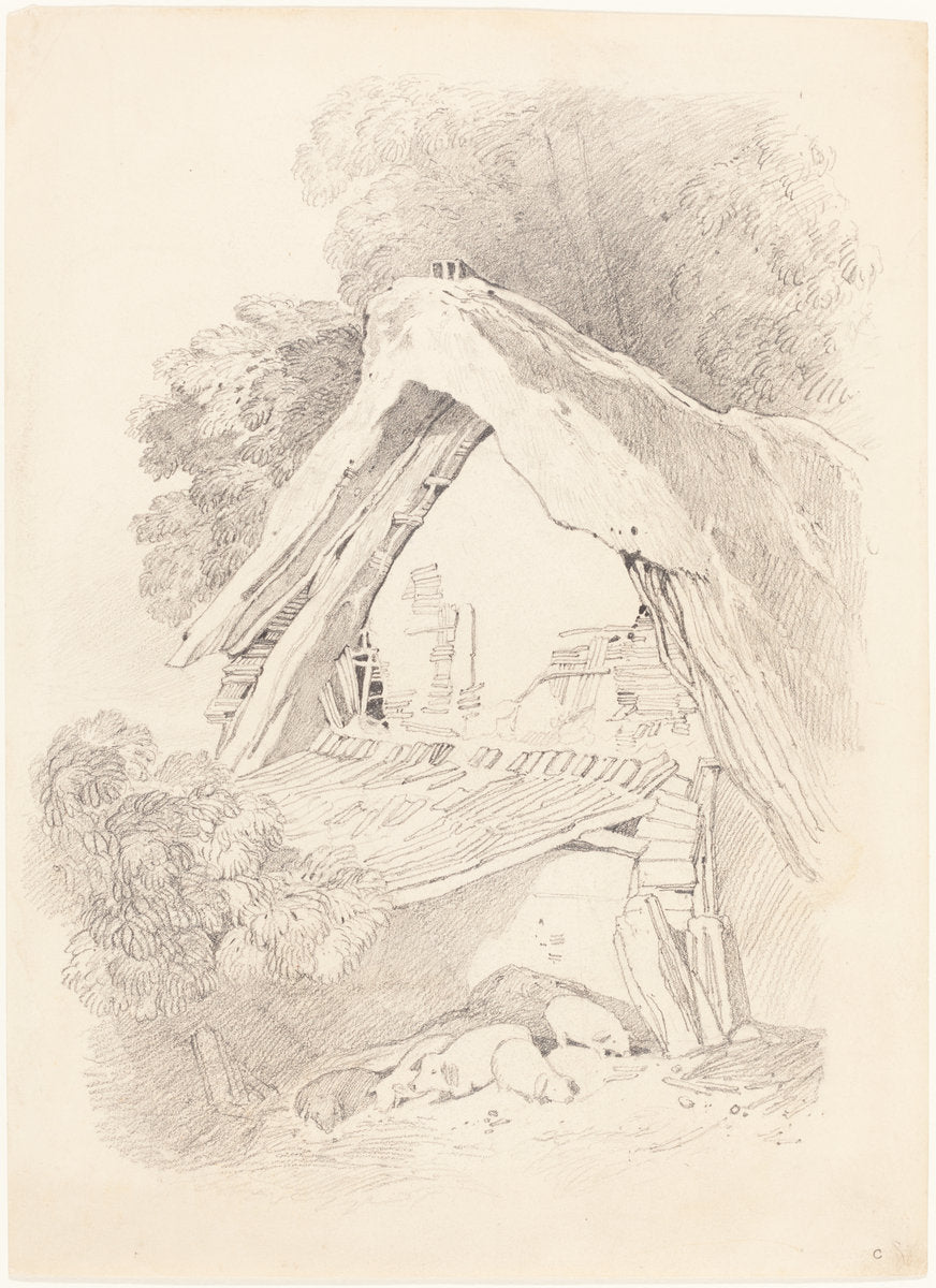 graphite on wove paper by British 19th Century, after John Sell Cotman (Cottage at Diss), 16X12"(A3)Poster Print