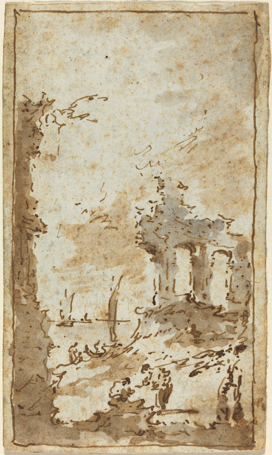 A Capriccio of Ruins by the Lagoon by Francesco Guardi (Venetian, 1712 - 1793), 16X12"(A3)Poster Print