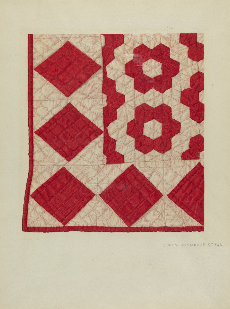 Patchwork Quilt by Elgin Moncure Styll (American, active c. 1935), 16X12"(A3)Poster Print
