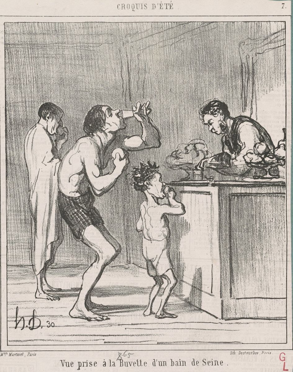 Vue prise a la buvette d'un bain by Honoré Daumier (French, 1808 - 1879), 16X12"(A3)Poster Print
