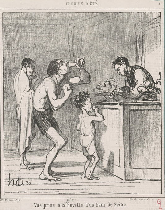 Vue prise a la buvette d'un bain by Honoré Daumier (French, 1808 - 1879), 16X12"(A3)Poster Print